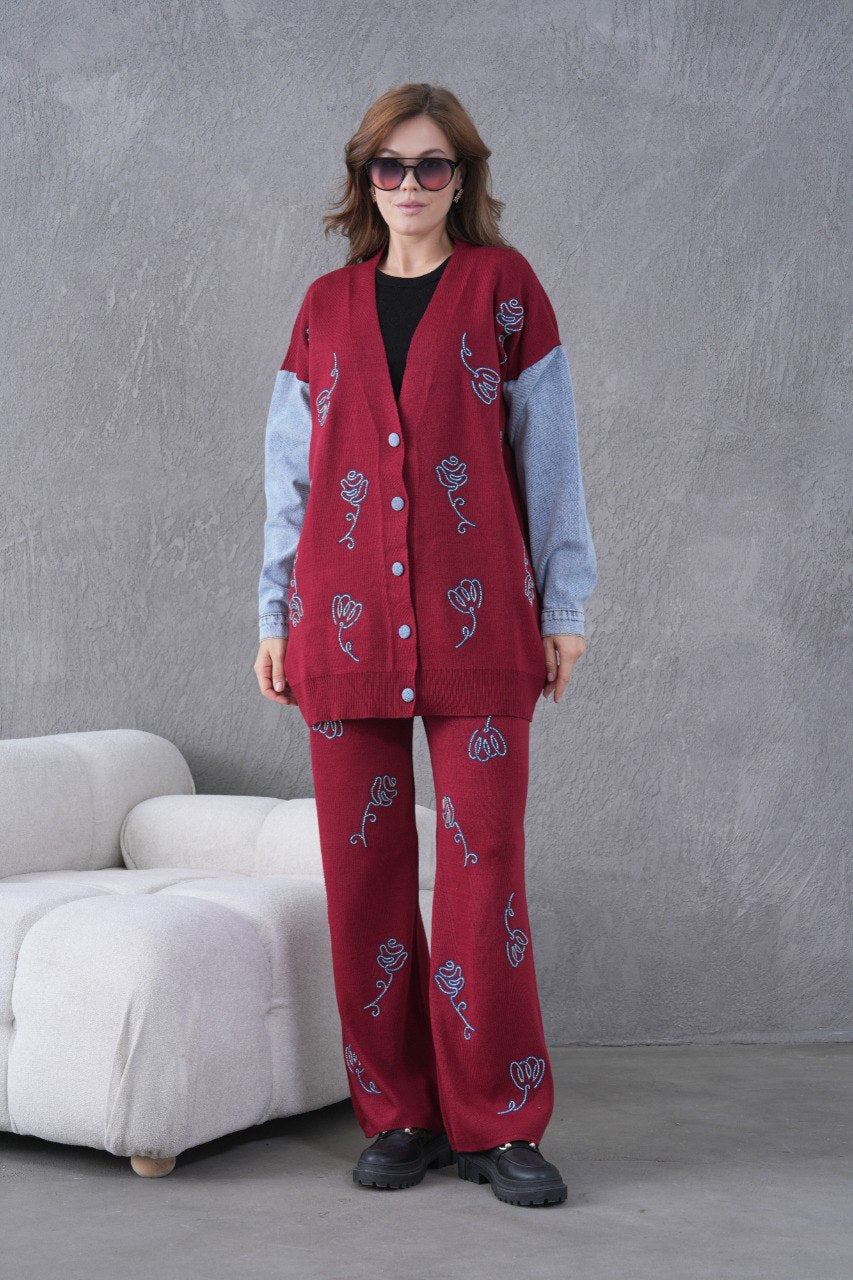 🌸 Çiçek Desenli Triko Takım