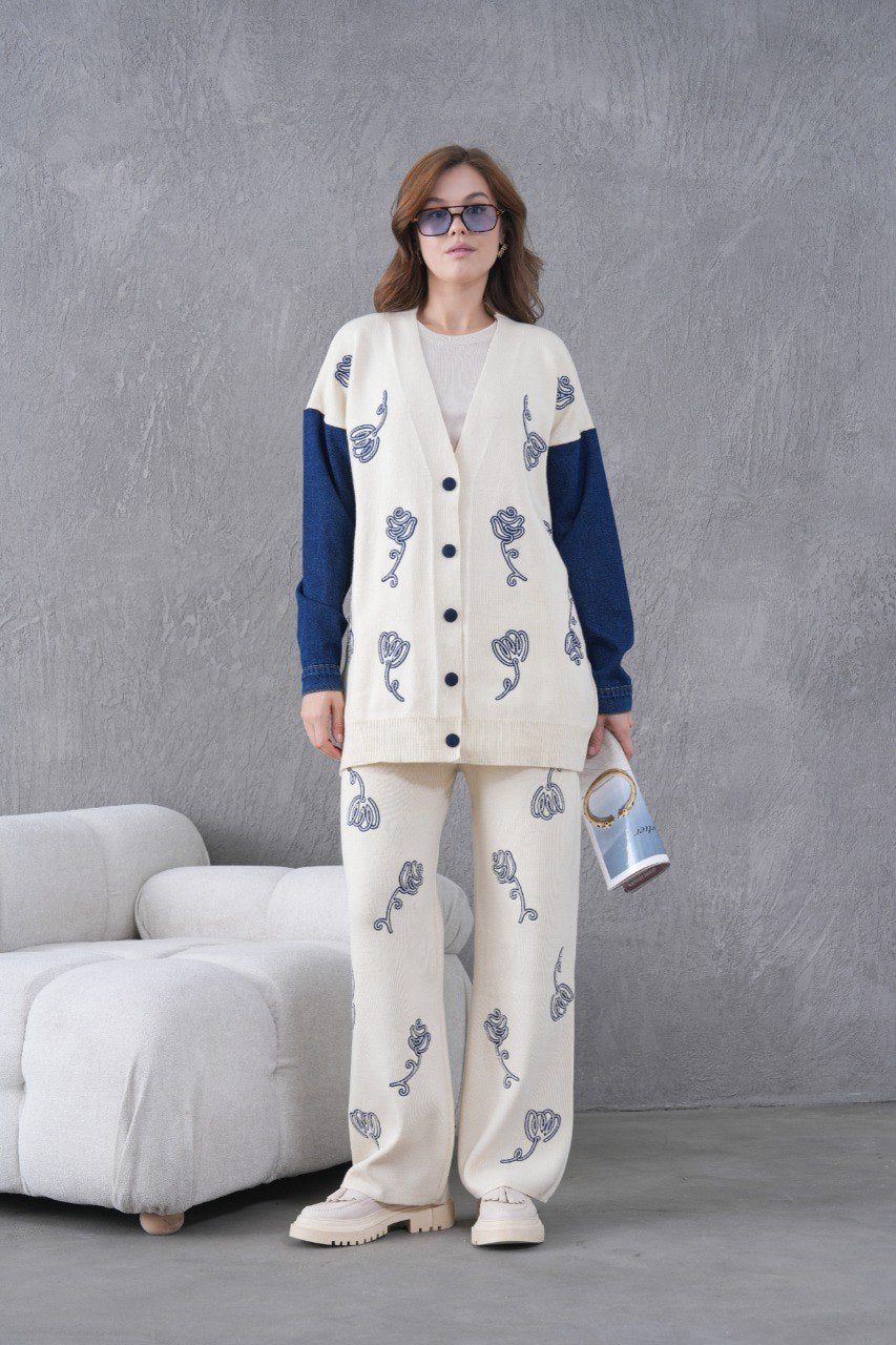 🌸 Çiçek Desenli Triko Takım