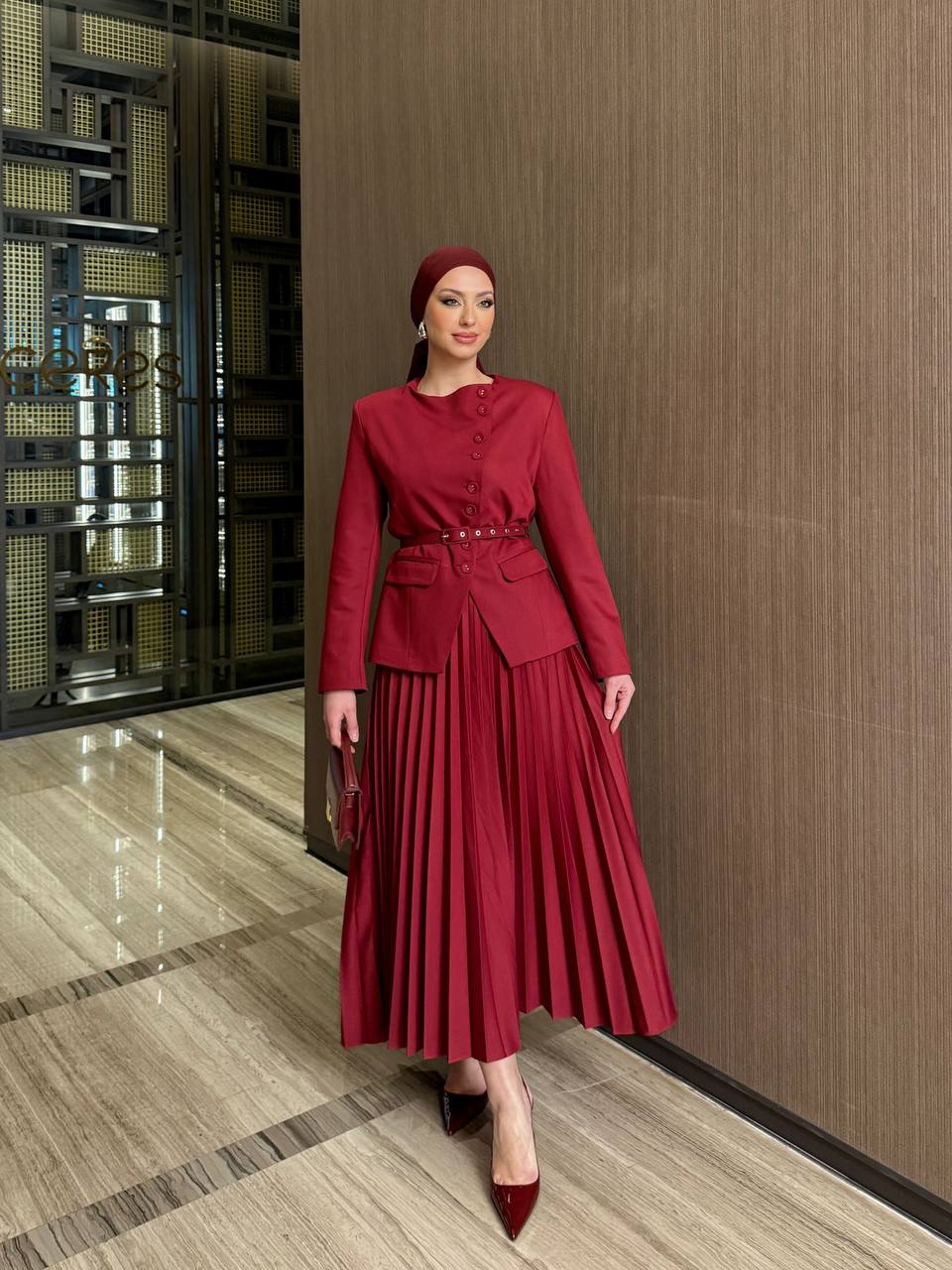 High - Quality Two - Piece Outfit with Belt for Hijabi Women - Oubella Fashion