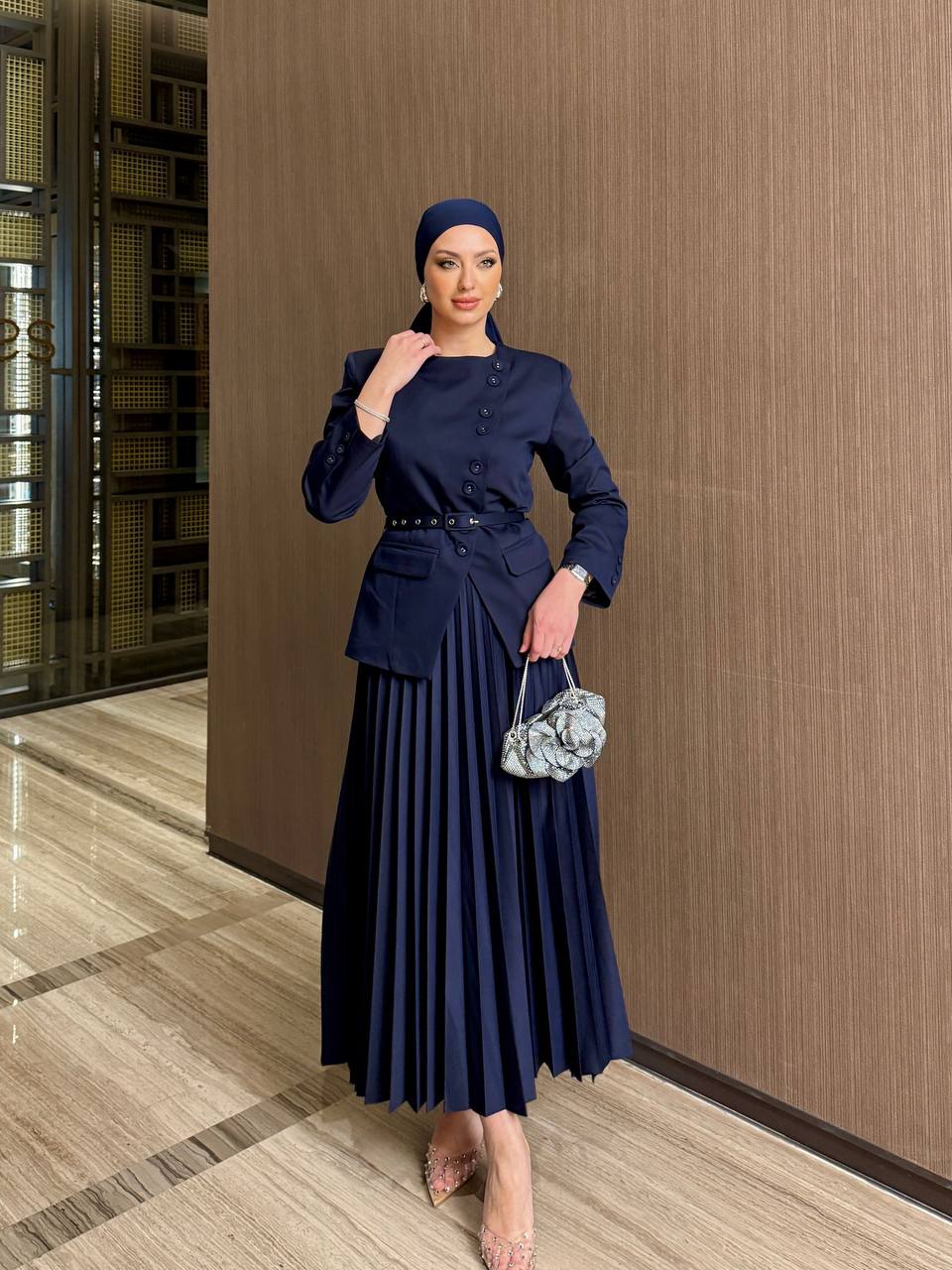 High - Quality Two - Piece Outfit with Belt for Hijabi Women - Oubella Fashion