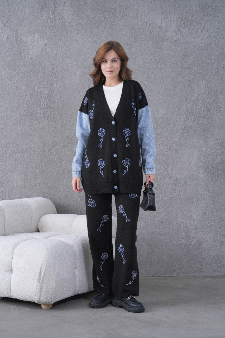 🌸 Çiçek Desenli Triko Takım