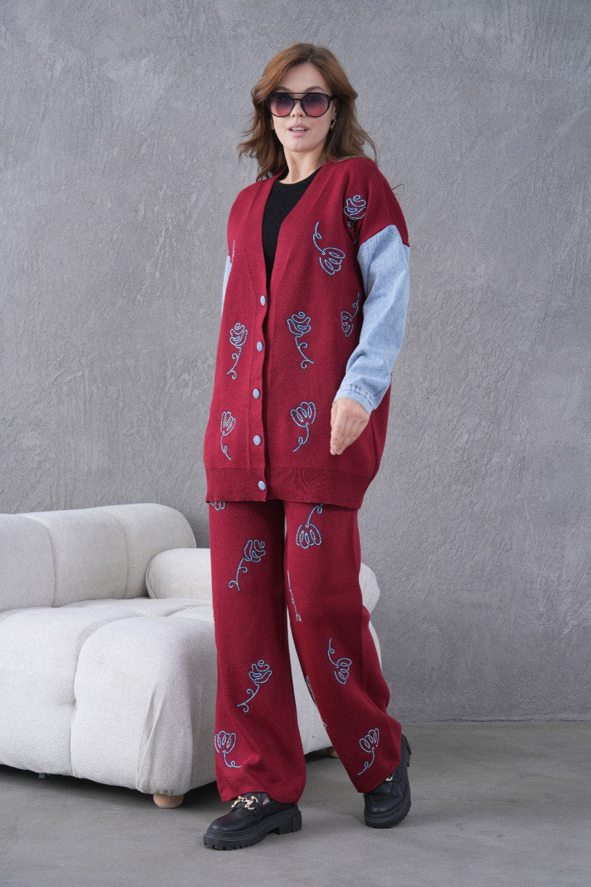 🌸 Çiçek Desenli Triko Takım