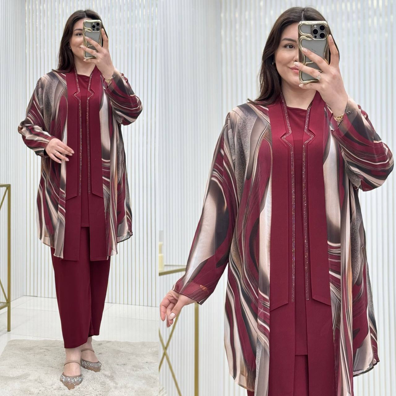 Ensemble 3 Pièces - Tissu Chiffon Imprimé Numérique - Oubella Fashion