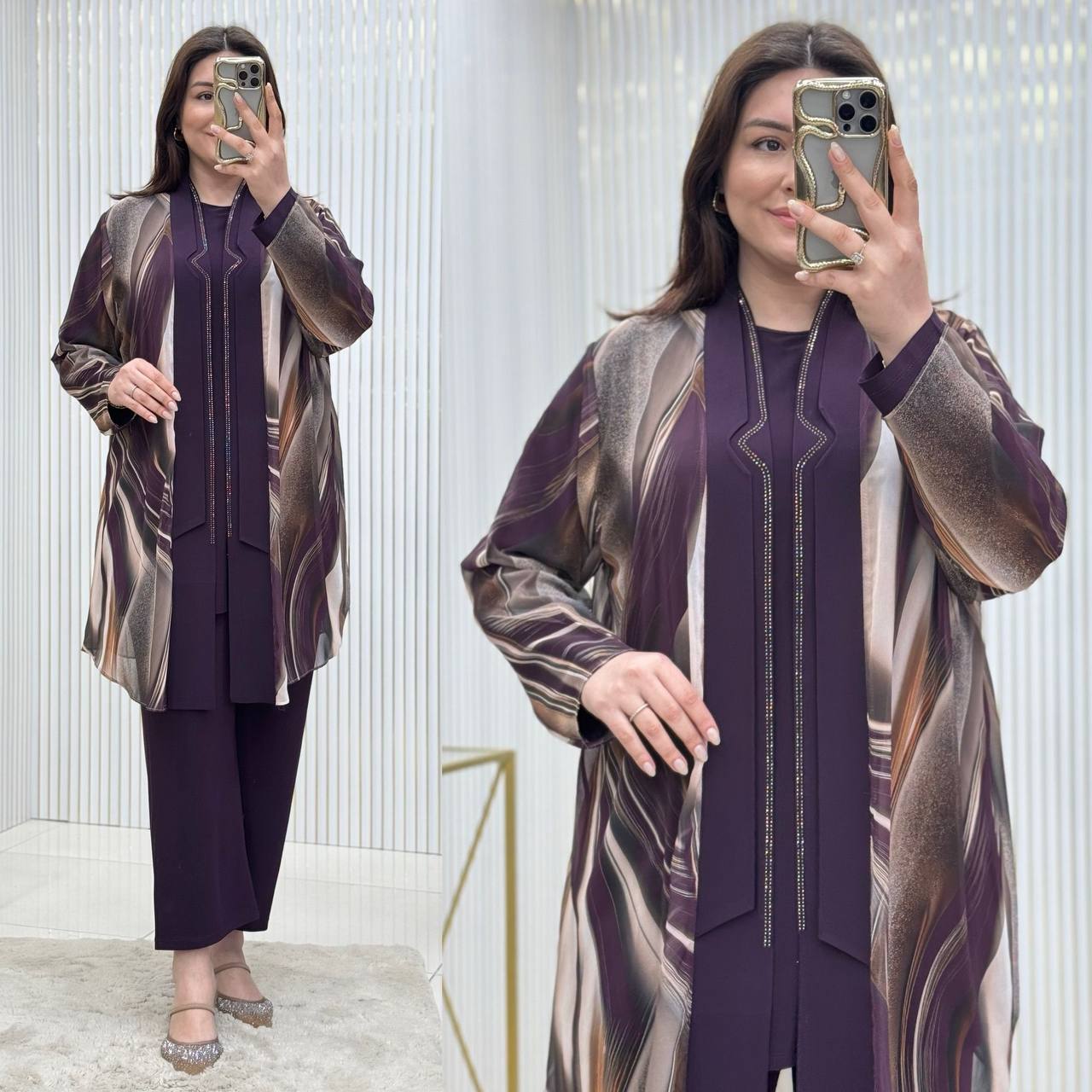Ensemble 3 Pièces - Tissu Chiffon Imprimé Numérique - Oubella Fashion
