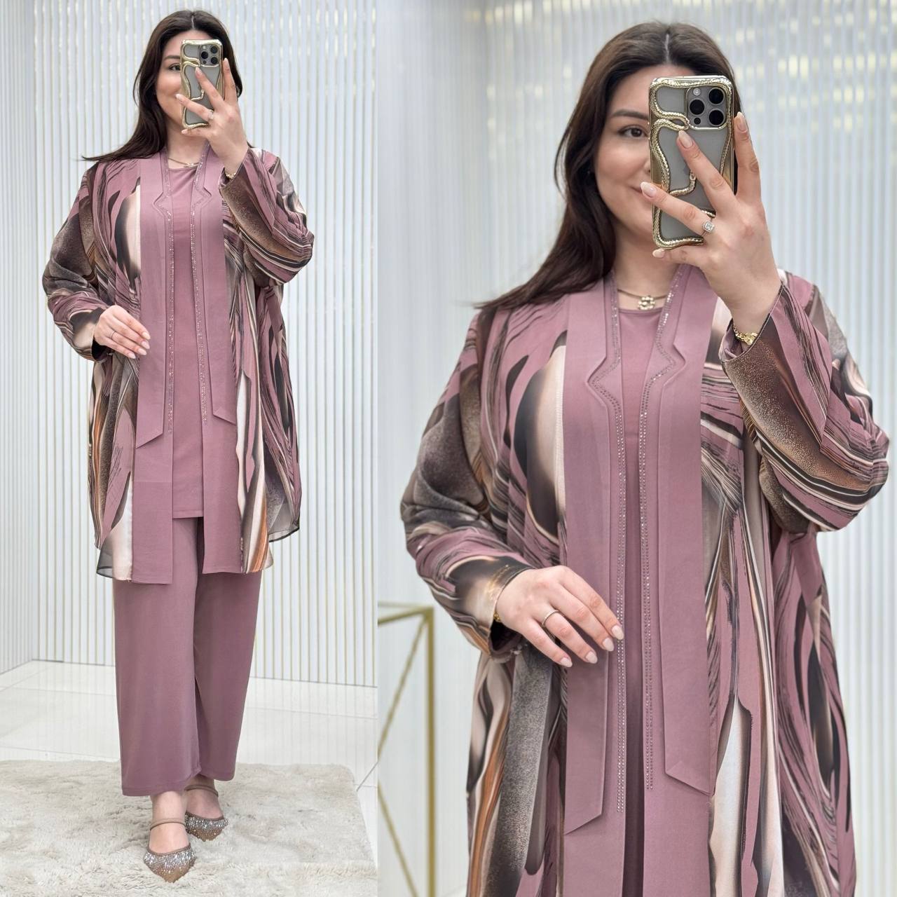Ensemble 3 Pièces - Tissu Chiffon Imprimé Numérique - Oubella Fashion