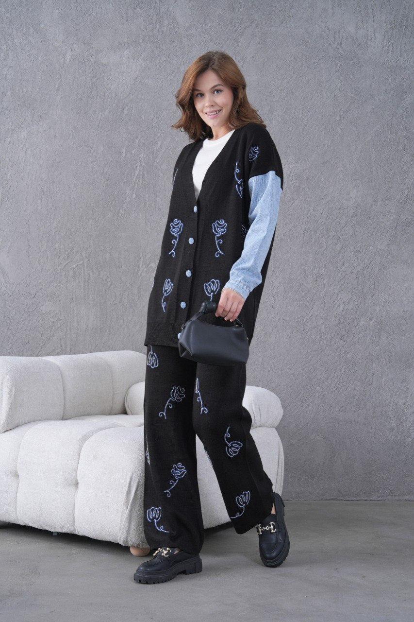 🌸 Çiçek Desenli Triko Takım