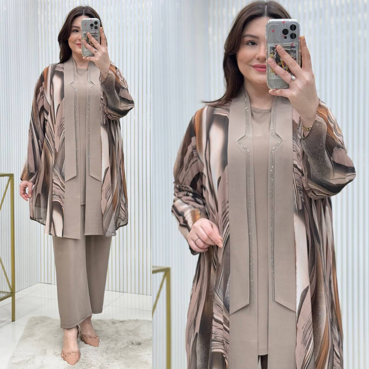 Ensemble 3 Pièces - Tissu Chiffon Imprimé Numérique - Oubella Fashion